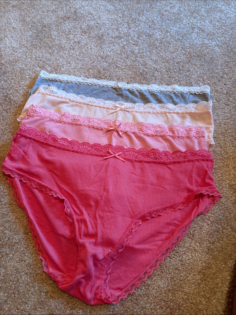 Laura Ashley Coral Pink Ribbed Lace Briefs